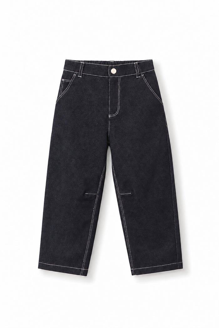 Boys Contrast Stitching Logo Embroidered Denim Pants