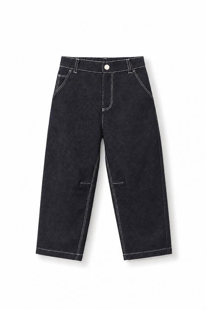 Boys Contrast Stitching Logo Embroidered Denim Pants