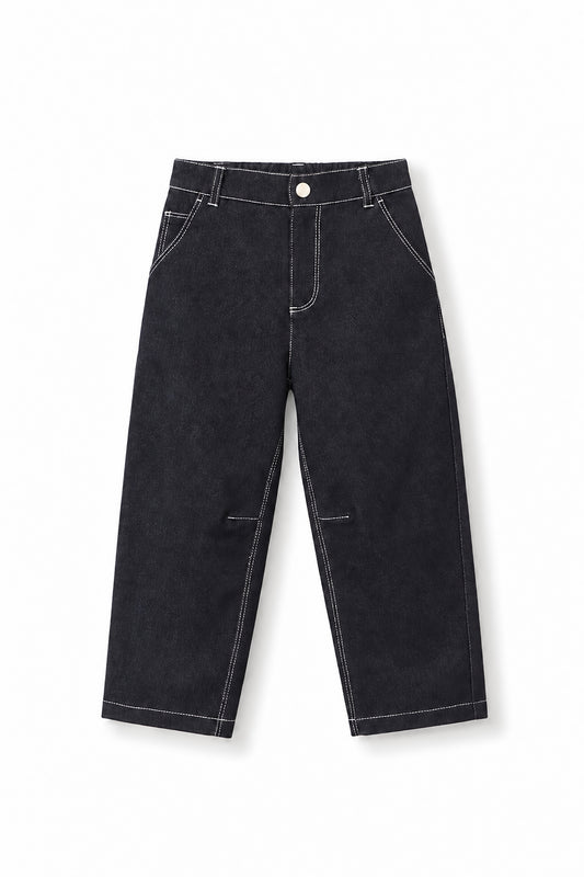 Boys Contrast Stitching Logo Embroidered Denim Pants
