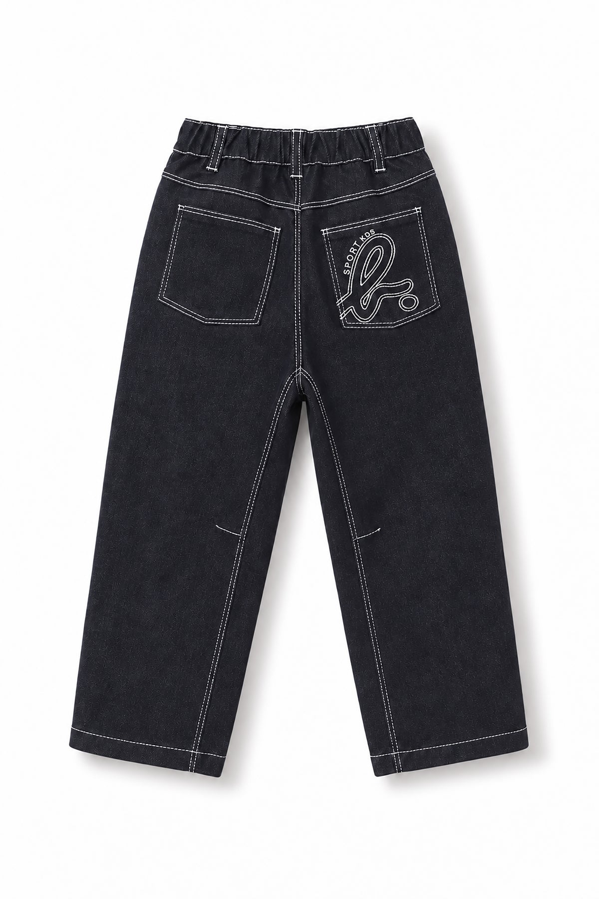 Boys Contrast Stitching Logo Embroidered Denim Pants