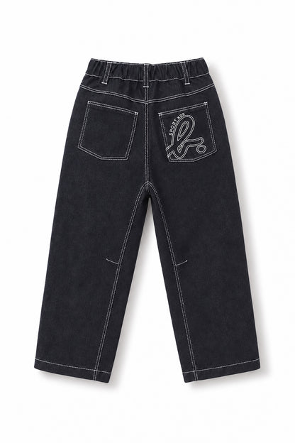 Boys Contrast Stitching Logo Embroidered Denim Pants