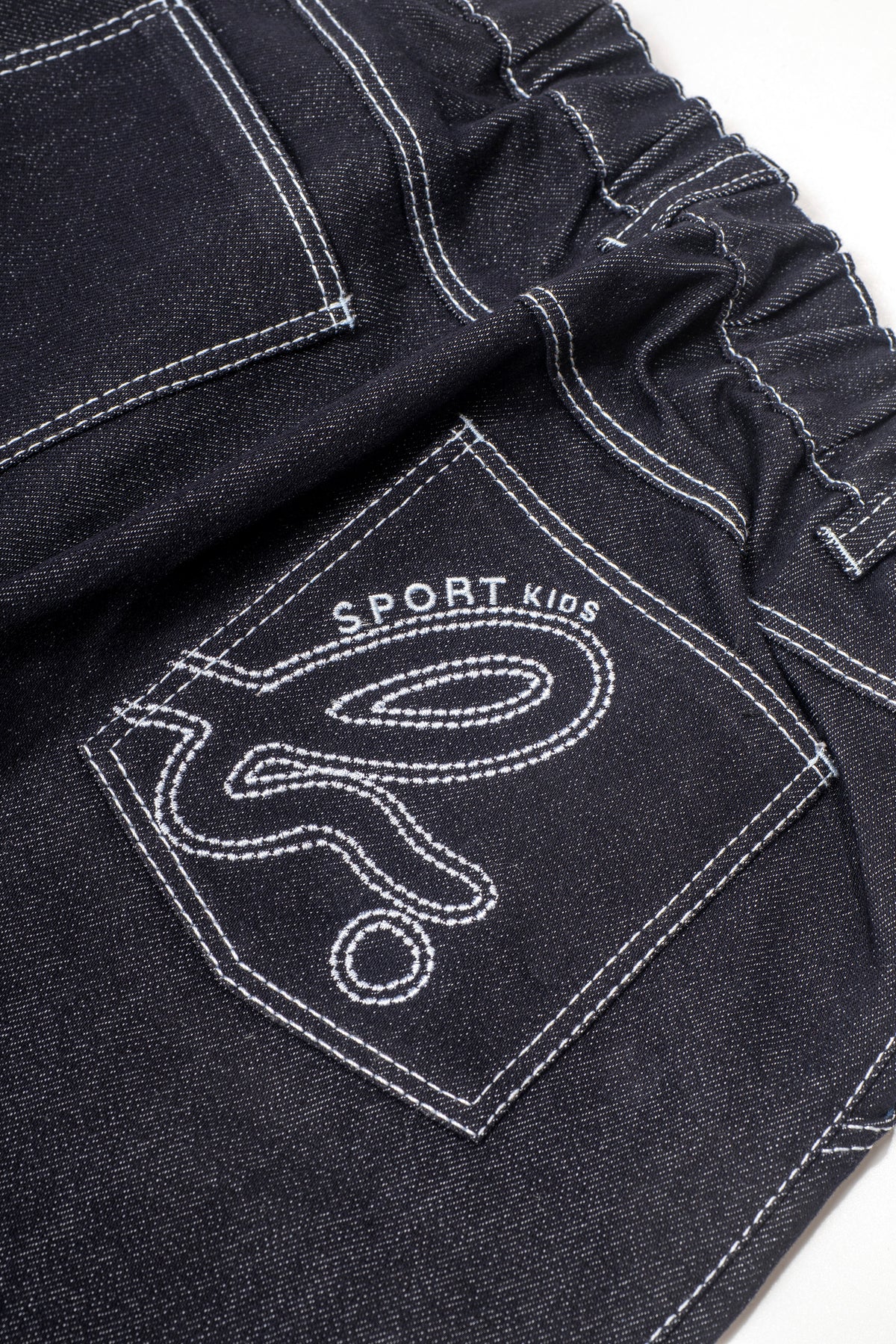Boys Contrast Stitching Logo Embroidered Denim Pants