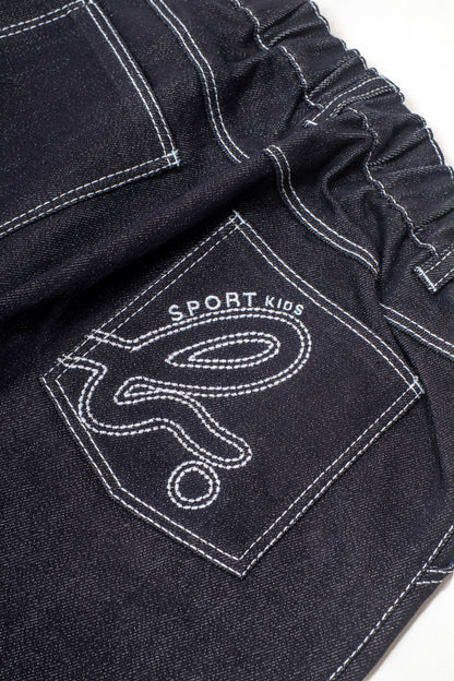 Boys Contrast Stitching Logo Embroidered Denim Pants