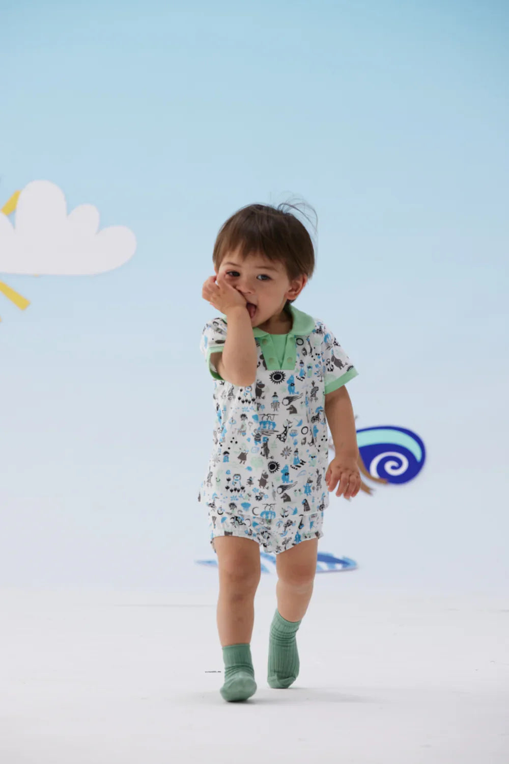 Vauva x Moomin Vauva x Moomin - Baby Boy All Over Print Collar Top & Bottom Set - Pastel Green Top & Bottom Set