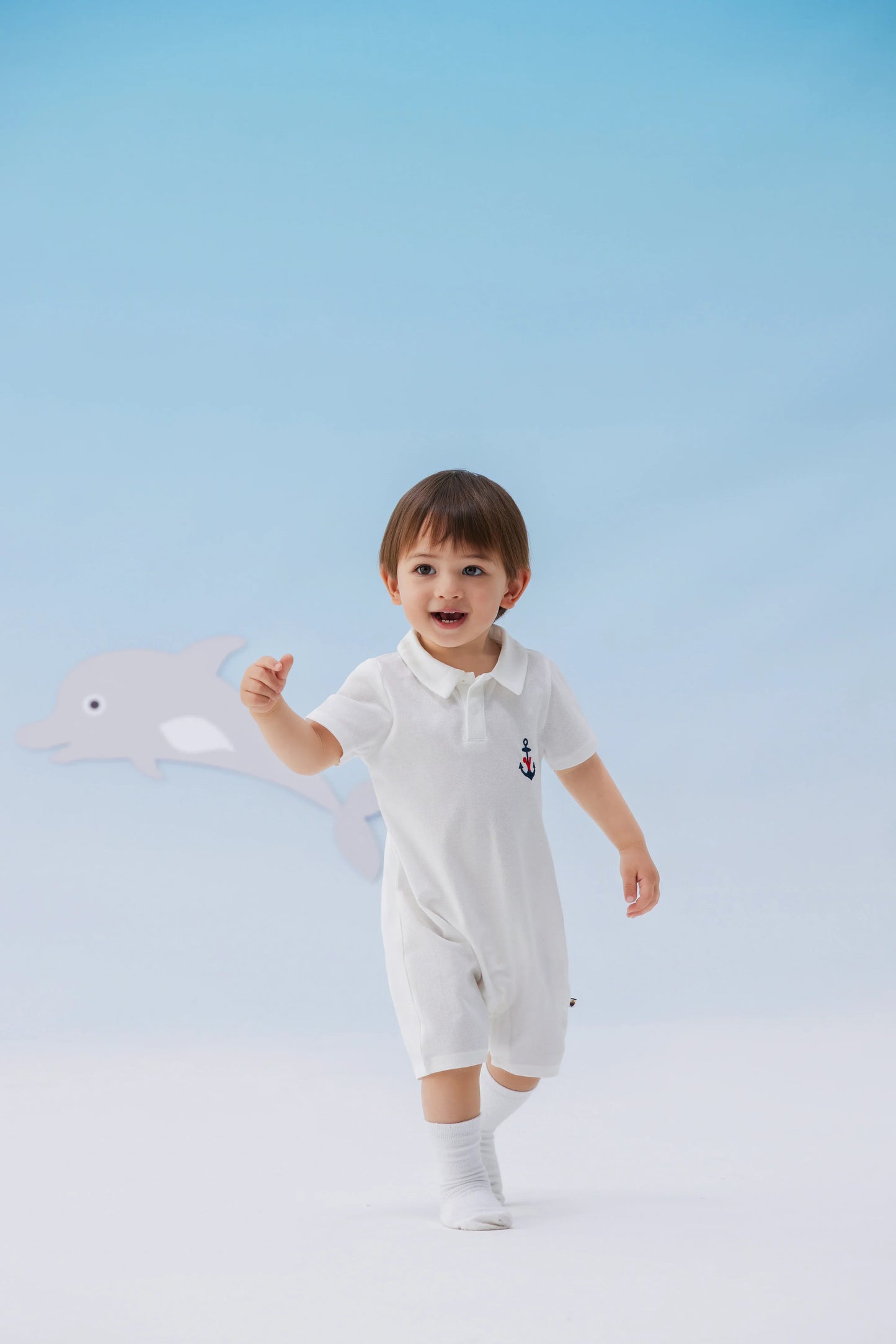 VAUVA Vauva SS24 - Baby Boy Sailor Hook Embroidered Shortie Polo Romper Romper