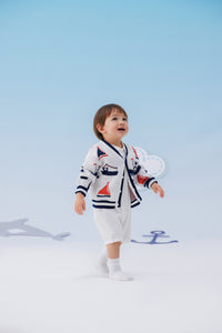 Vauva SS24 - Baby Boy Sailing Pattern Long Sleeve Cardigan (White)