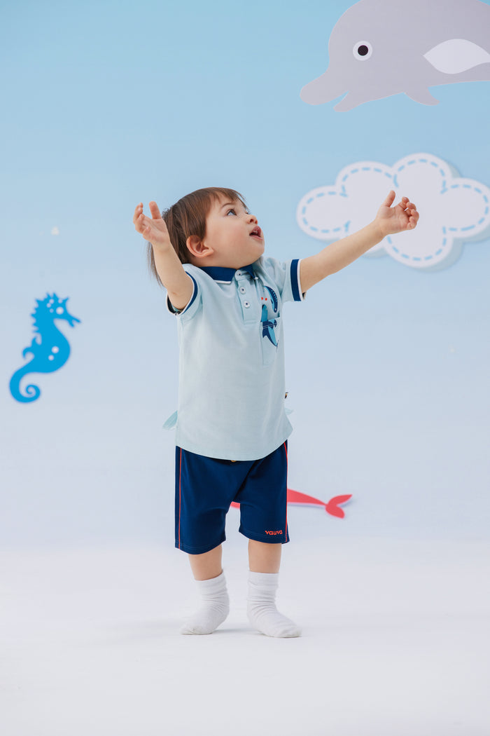Vauva SS24 - Baby Boy Short Sleeves Polo Top (Blue) model image