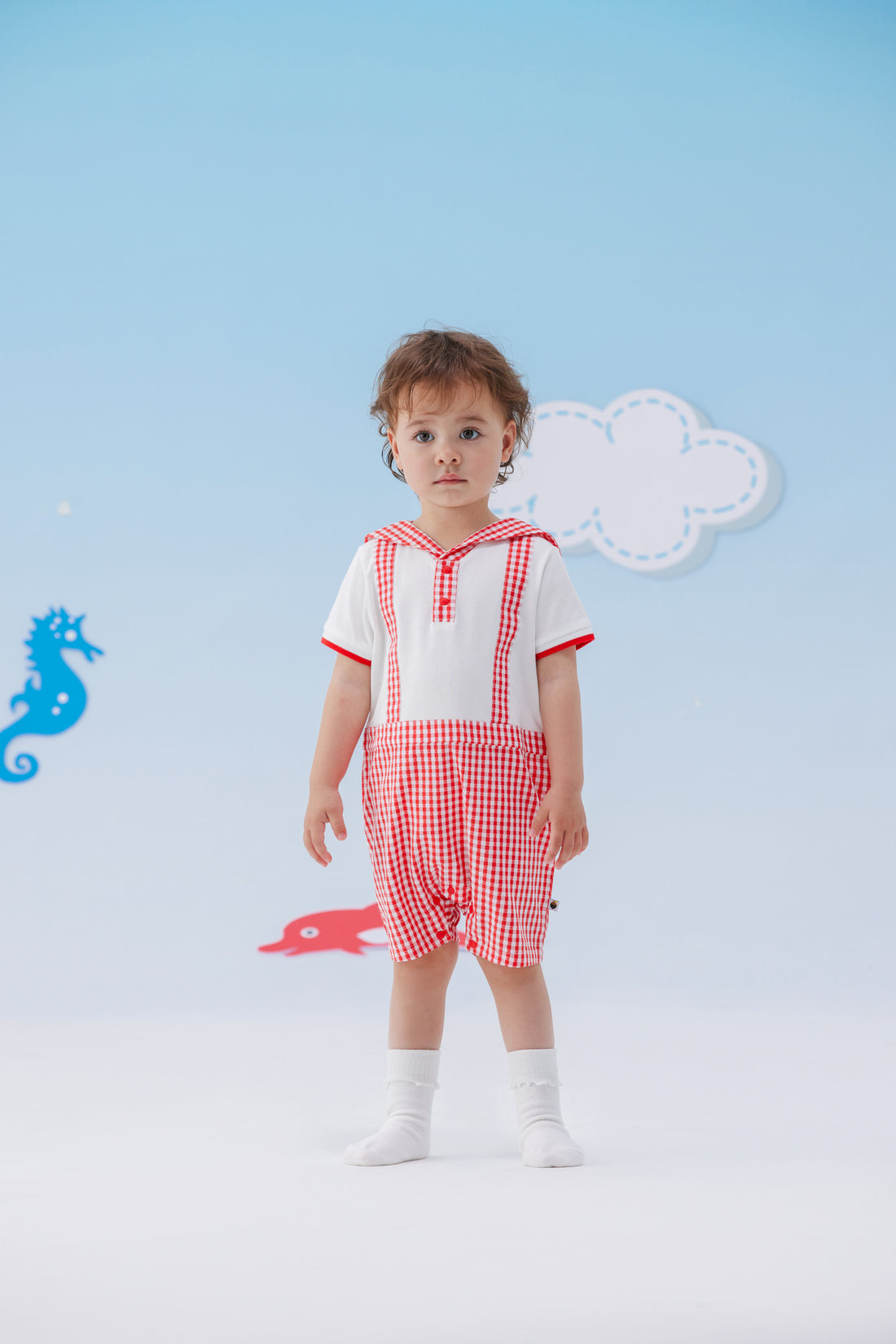 VAUVA Vauva SS24 - Baby Plaid Pattern Short Sleeve Romper Romper