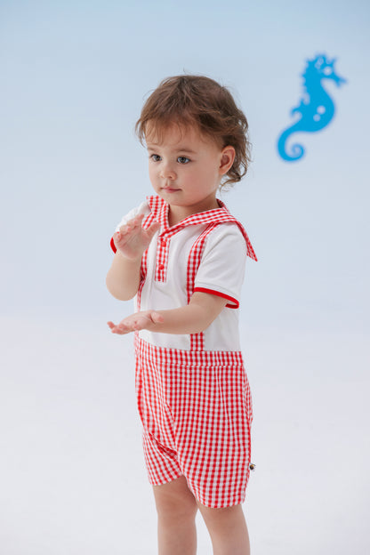 VAUVA Vauva SS24 - Baby Plaid Pattern Short Sleeve Romper Romper