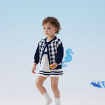 VAUVA Vauva SS24 - Baby Girl Plaid Long Sleeve Cardigan (Dark Blue) Cardigan