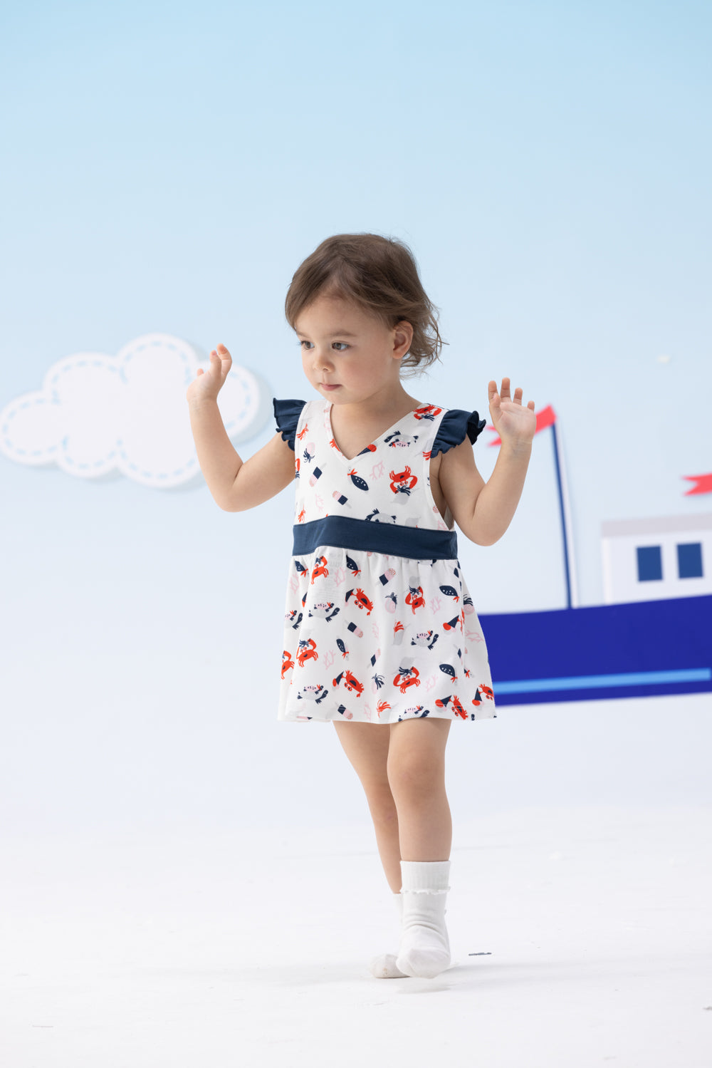 VAUVA Vauva SS24 - Baby Girl Crab Print Tank Dress (Blue) Dress