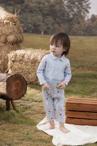 Vauva x Moomin FW23 - Baby Boys Moomin Semi-Print Cotton Long Sleeve Romper (Blue) model front - 2