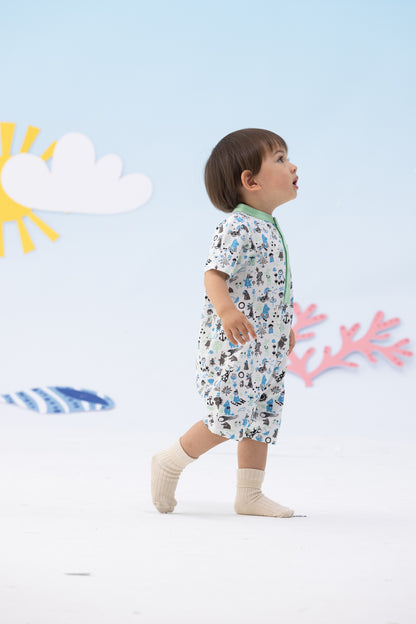 Vauva x Moomin Vauva x Moomin- Baby Boy Moomin All Over Print Romper with Pocket - Pastel Green Romper