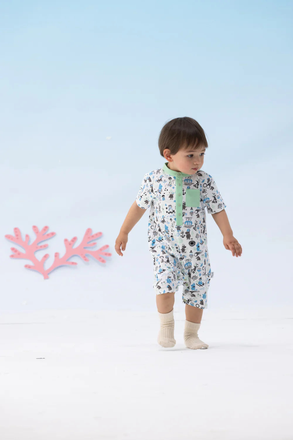 Vauva x Moomin Vauva x Moomin- Baby Boy Moomin All Over Print Romper with Pocket - Pastel Green Romper
