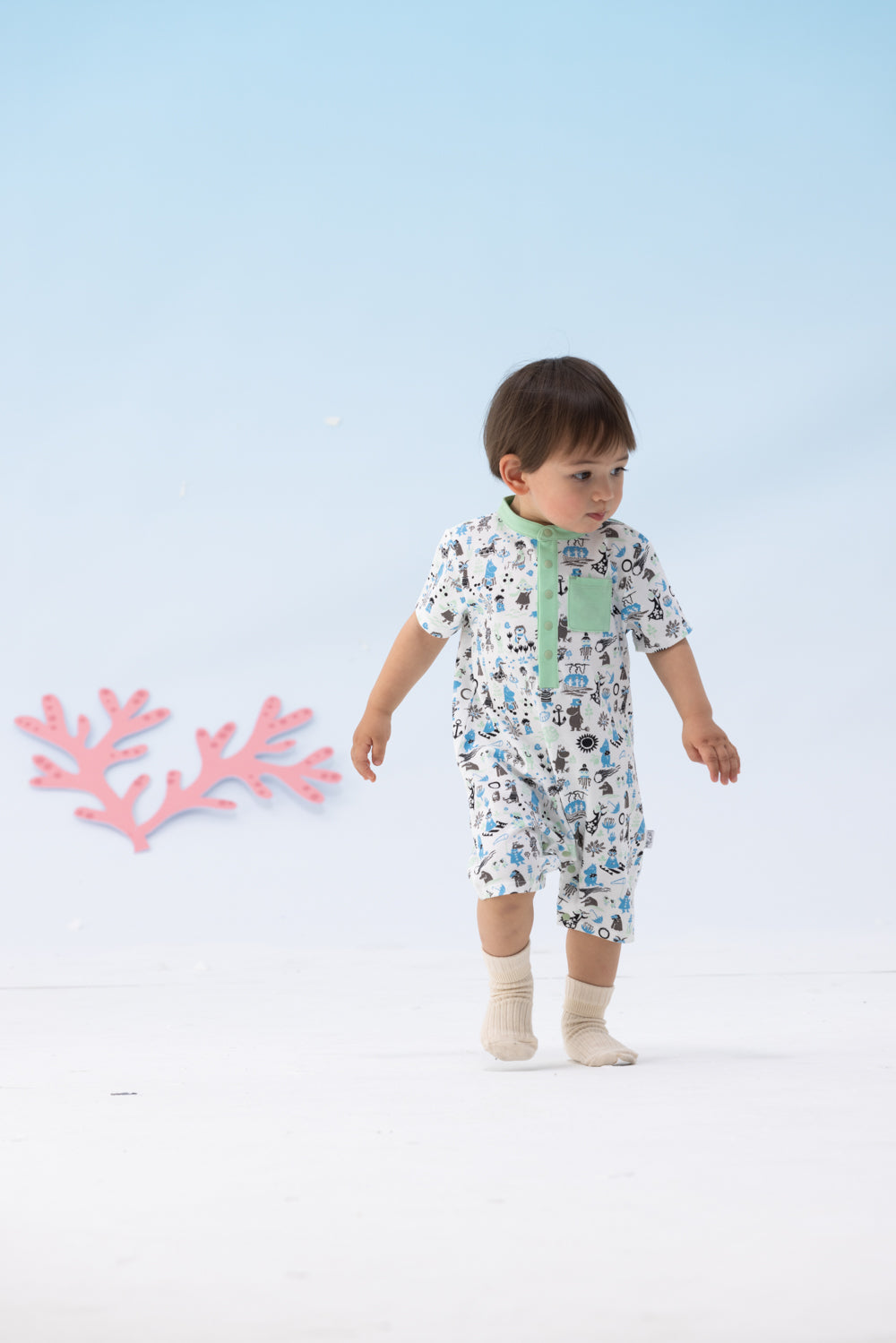 Vauva x Moomin Vauva x Moomin- Baby Boy Moomin All Over Print Romper with Pocket - Pastel Green Romper