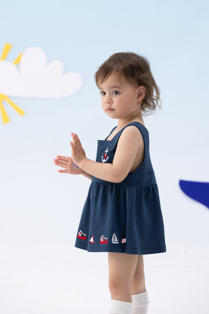 VAUVA Vauva SS24 - Baby Girl Sailor Hook Embroidered Tank Dress (Blue) Dress