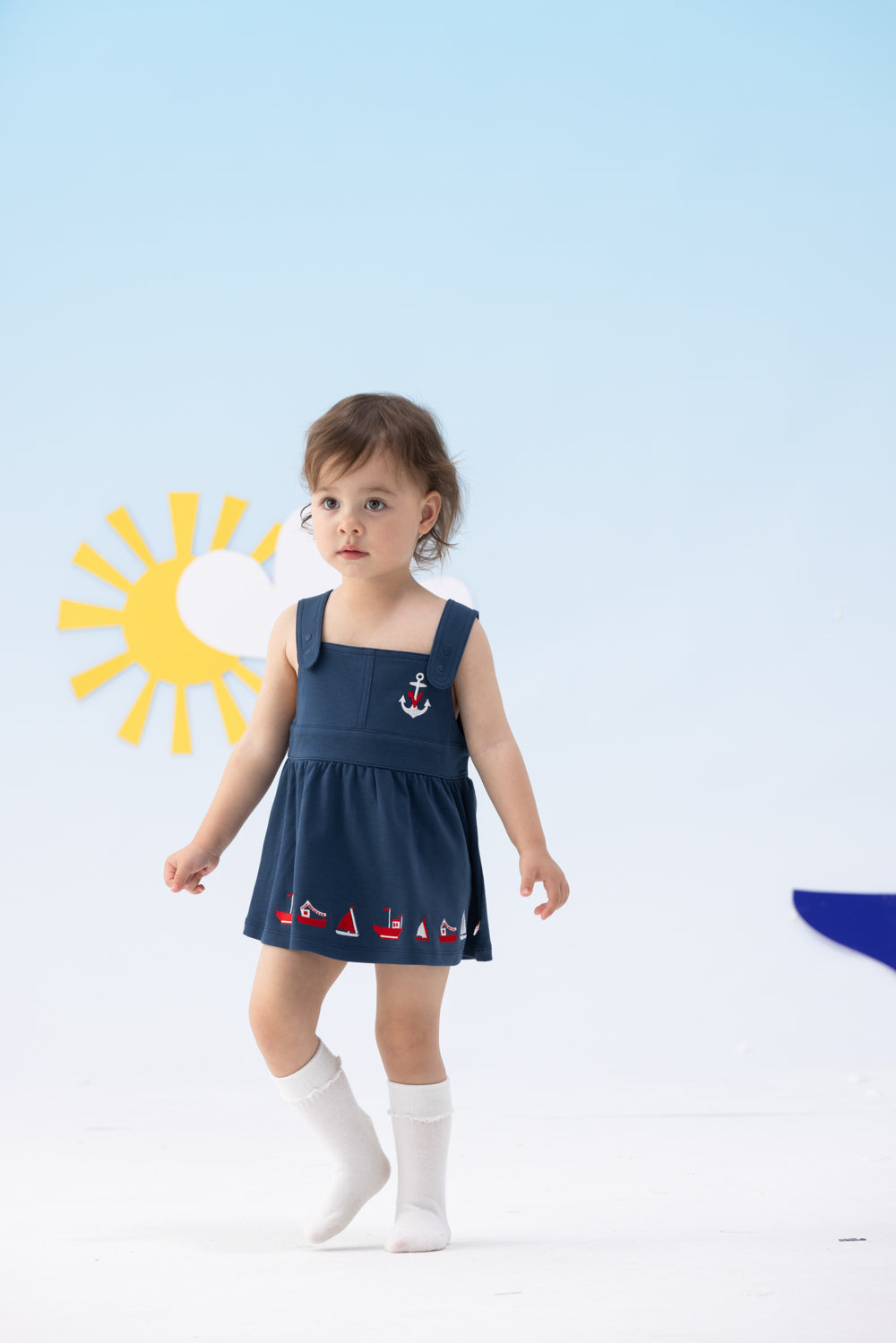 VAUVA Vauva SS24 - Baby Girl Sailor Hook Embroidered Tank Dress (Blue) Dress