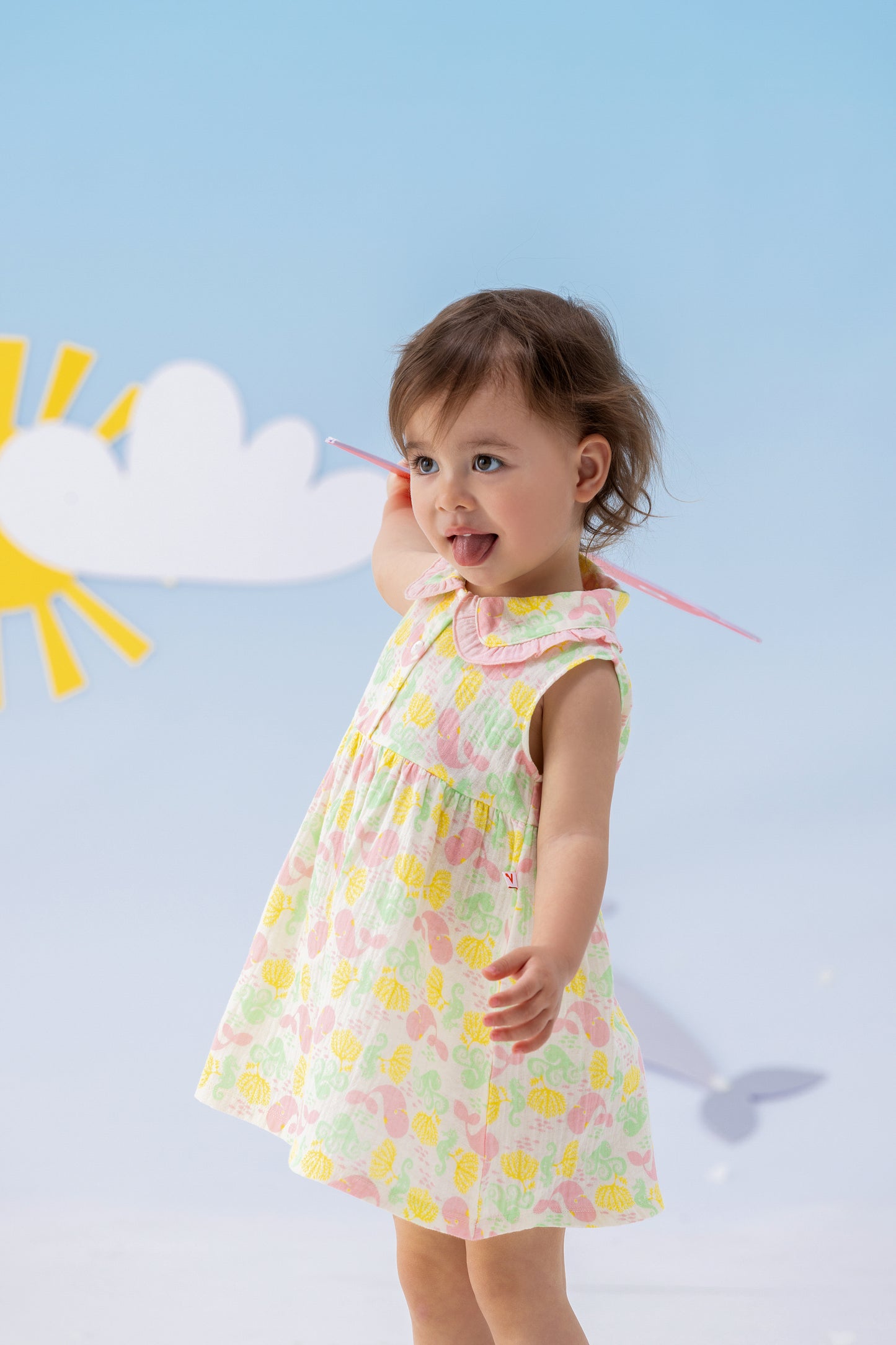 Baby Girl All Over Print Peter Pan Collar Top & Bottom Set