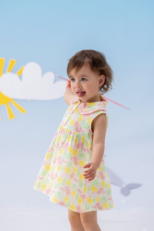 Baby Girl All Over Print Peter Pan Collar Top & Bottom Set