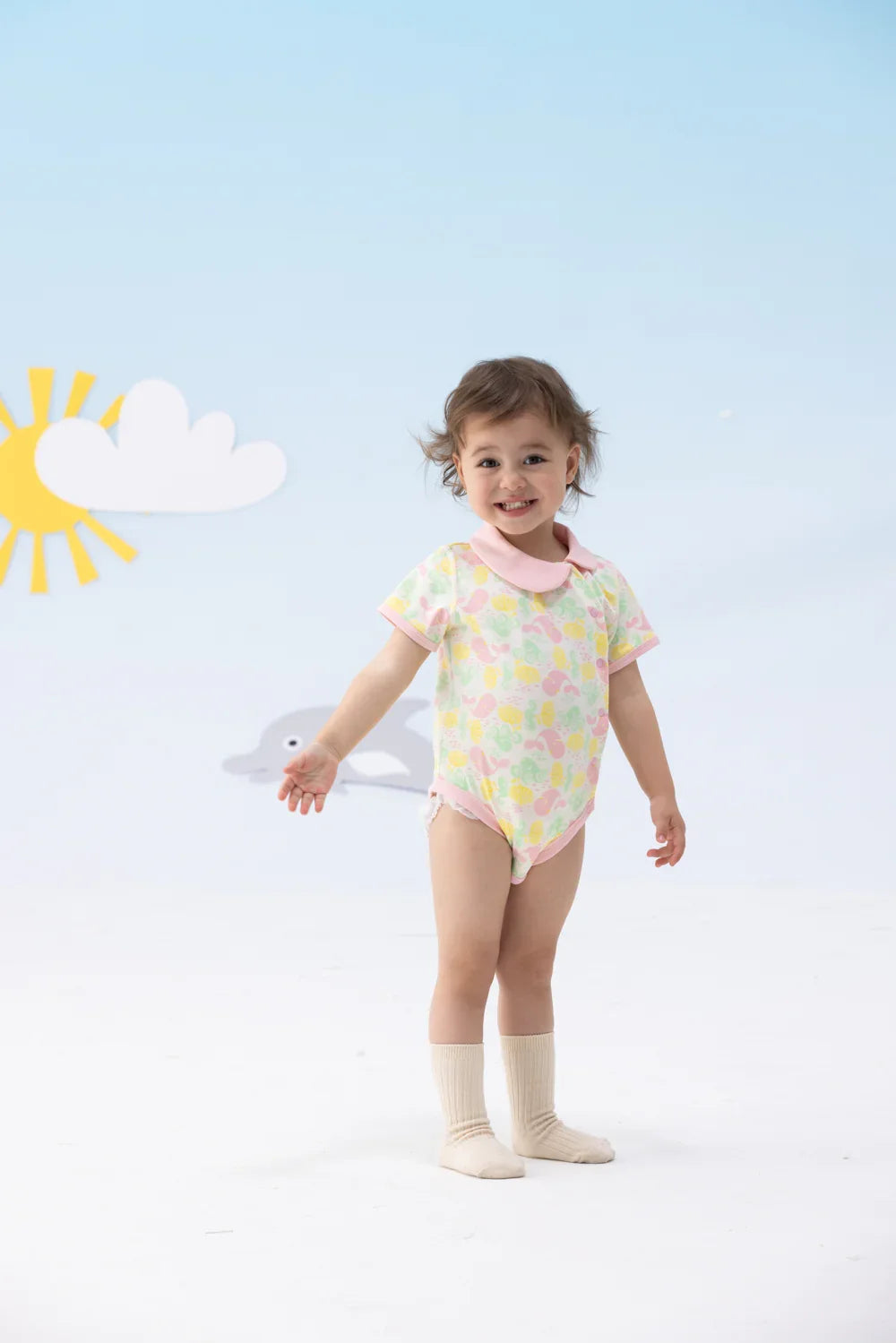 VAUVA Vauva SS24 - Baby Girl's Whale Print Organic Cotton Romper Romper