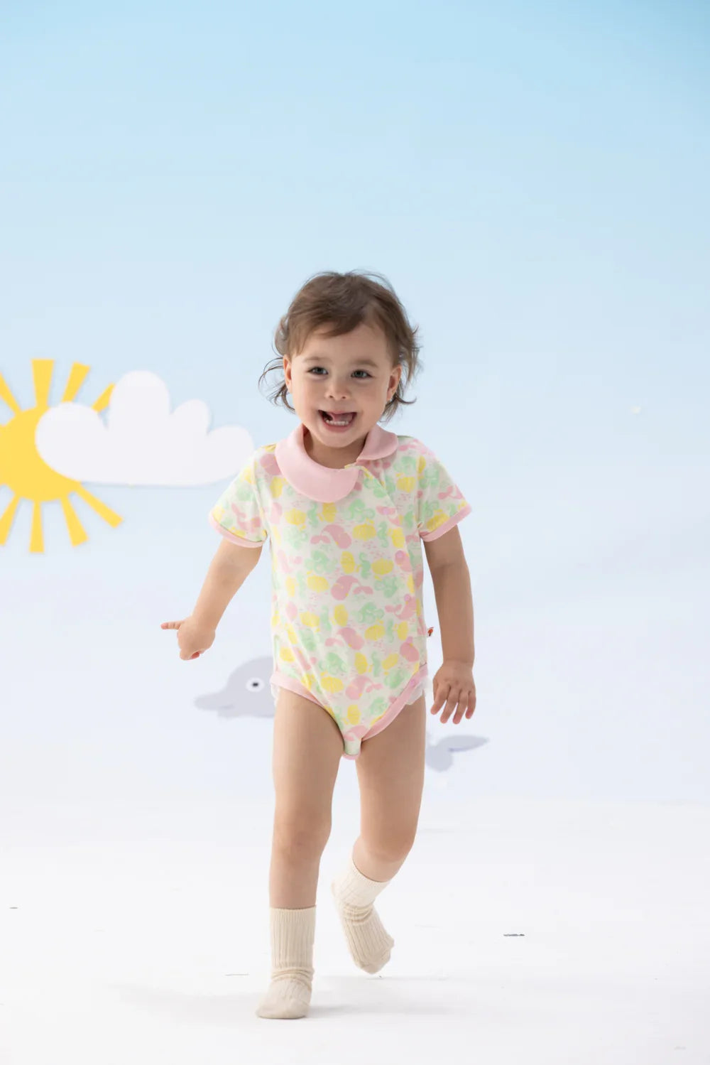 VAUVA Vauva SS24 - Baby Girl's Whale Print Organic Cotton Romper Romper