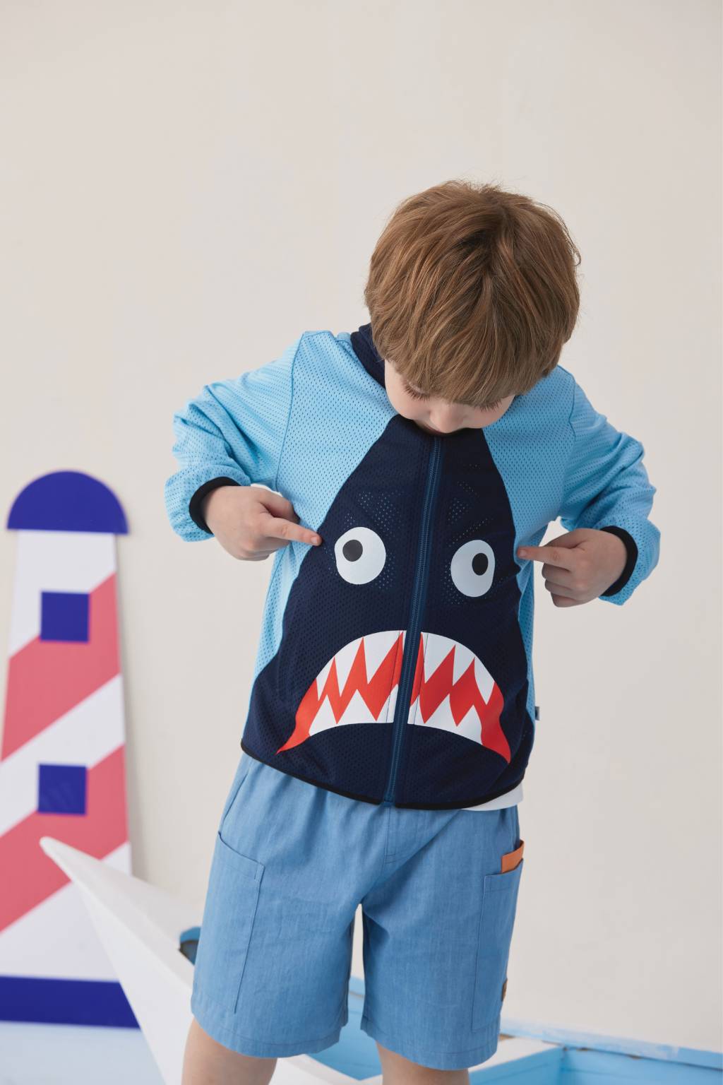 VAUVA Vauva SS24 - Toddler Boy Shark Full Print Jacket UV Protection - Blue Jacket