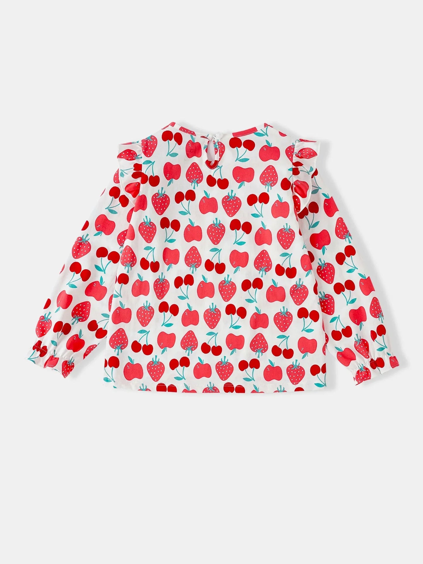 Girls Long Puff Sleeve All-Over Berries Print Top