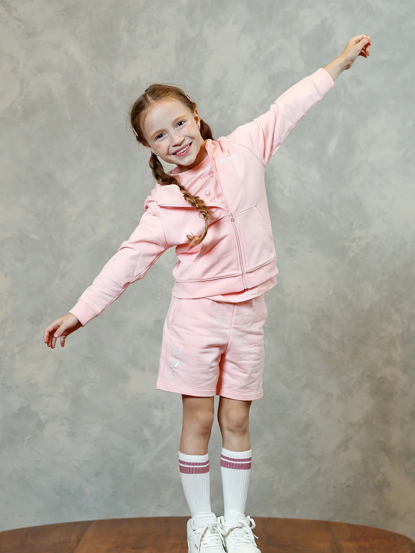 Girls Blush Pink Embroidery Sweat Shorts