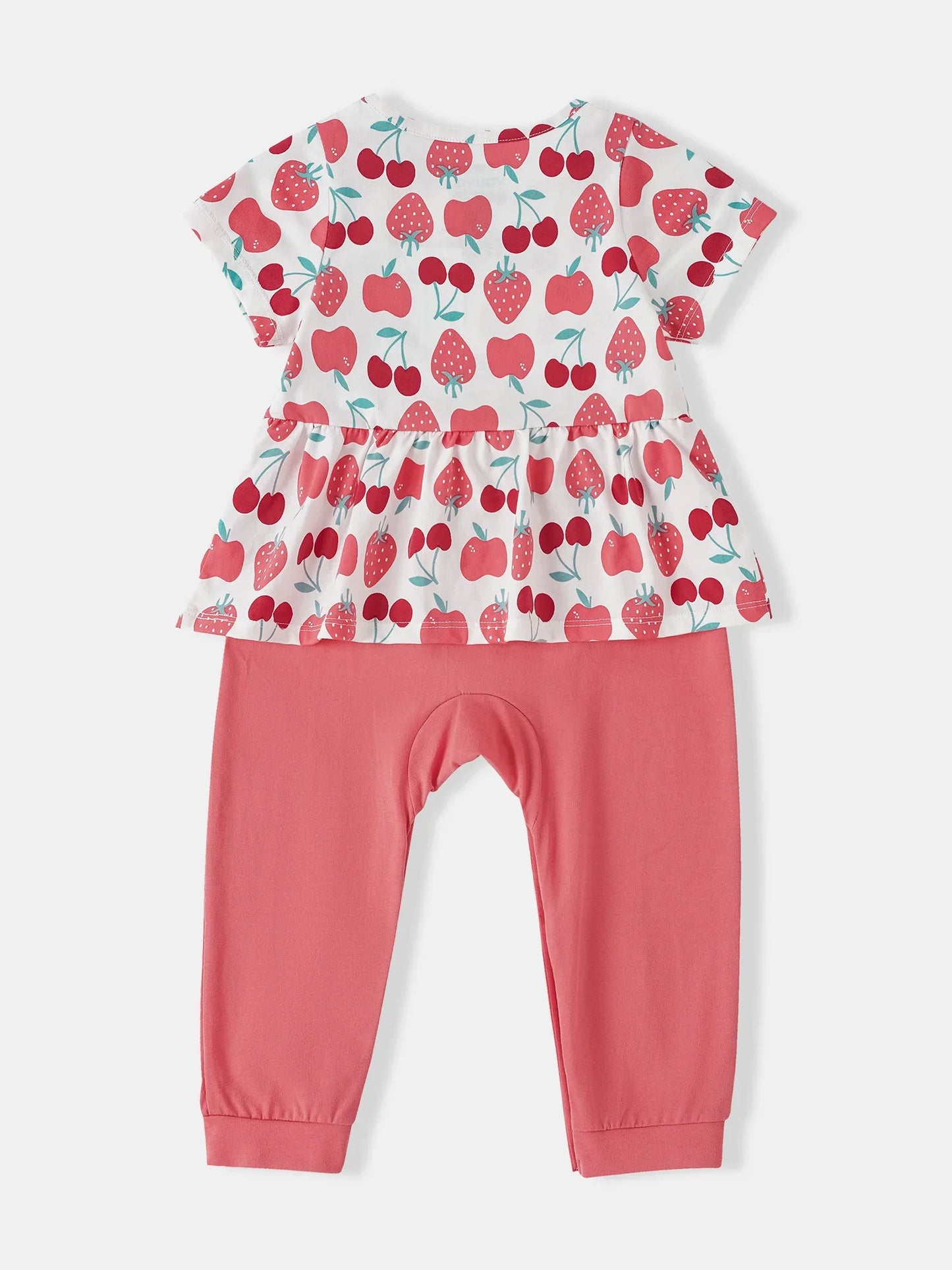 Baby Girls Short Sleeve All-Over Berries Print Two-Tone Romper