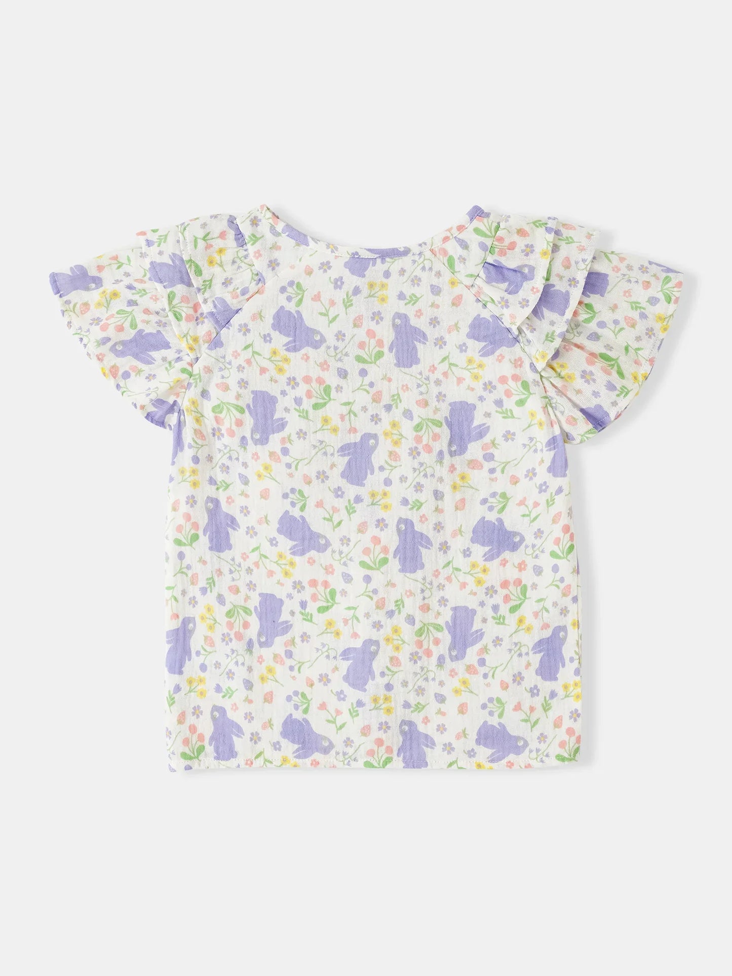 Girls All-Over Bunny Print Frills Top
