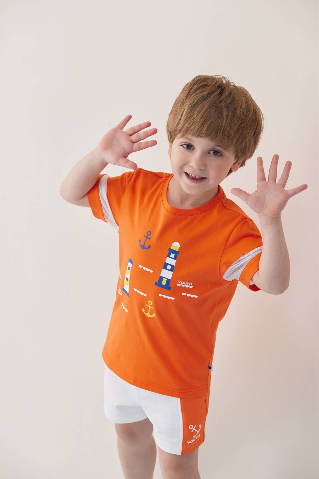 VAUVA Vauva SS24 - Toddler Sailor Hook&amp; Light House Print T-Shirt - Orange Tops