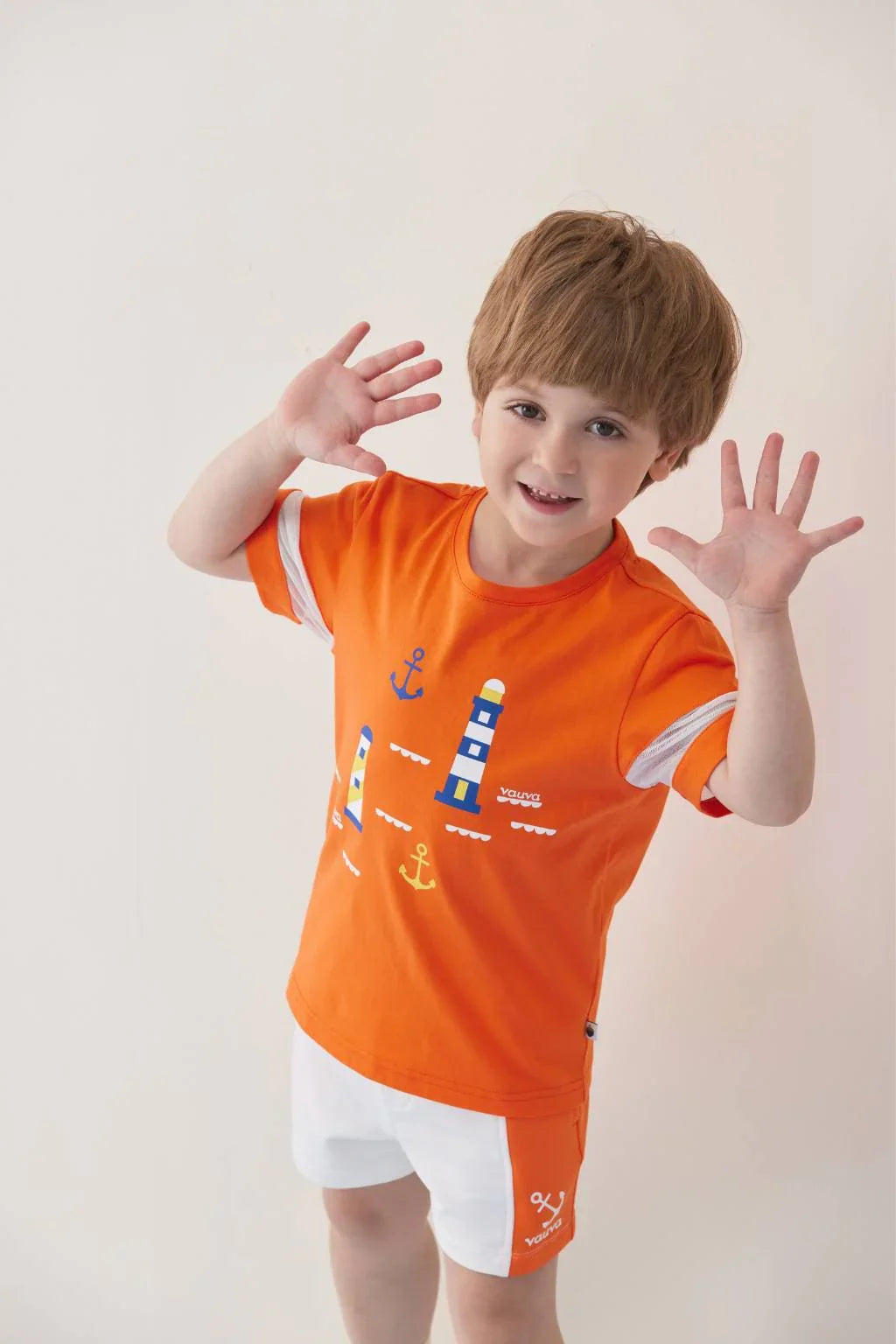 VAUVA Vauva SS24 - Toddler Sailor Hook& Light House Print T-Shirt - Orange Tops