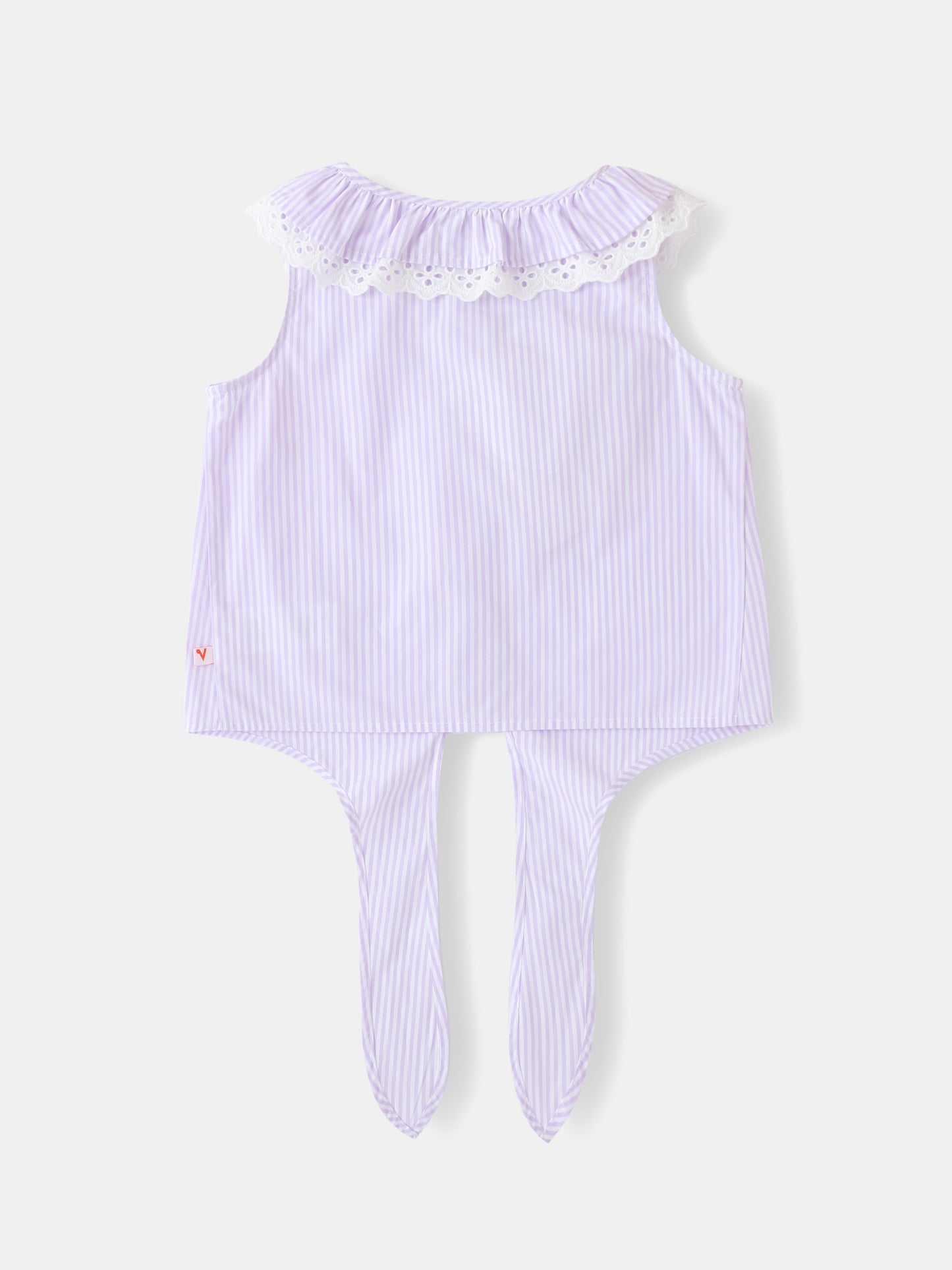 Girls Lace-Trimmed Collar Sleeveless Tie Bottom Top