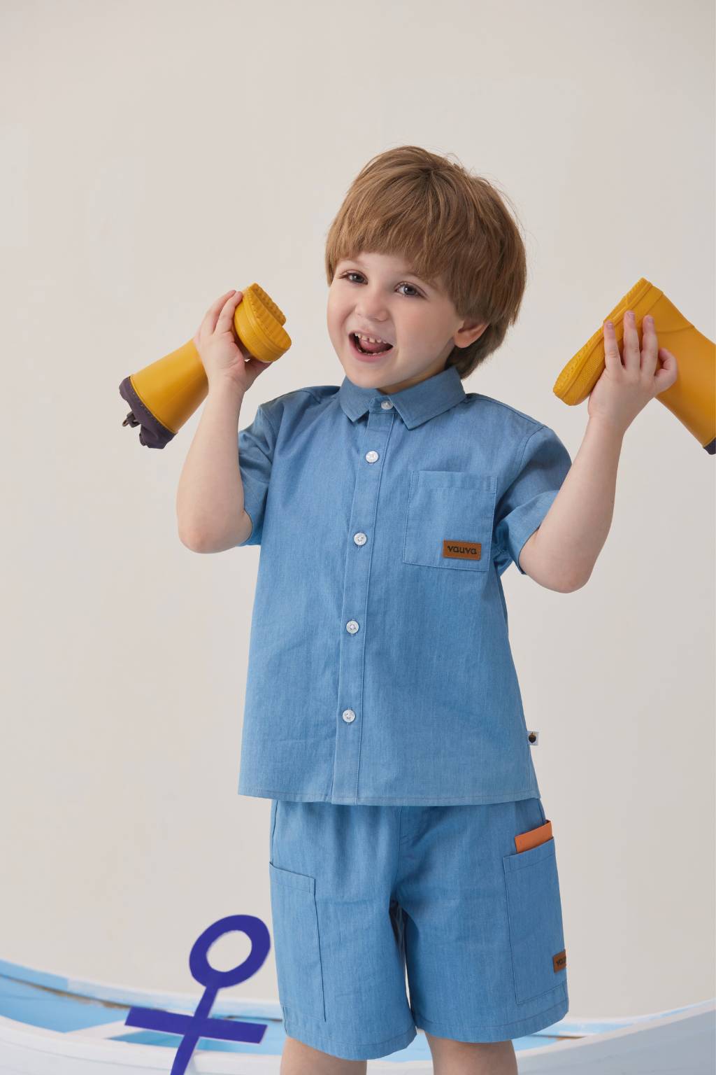 VAUVA Vauva SS24 - Toddler Plain Print Short Sleeves Shirt with Pocket - Blue Shirts