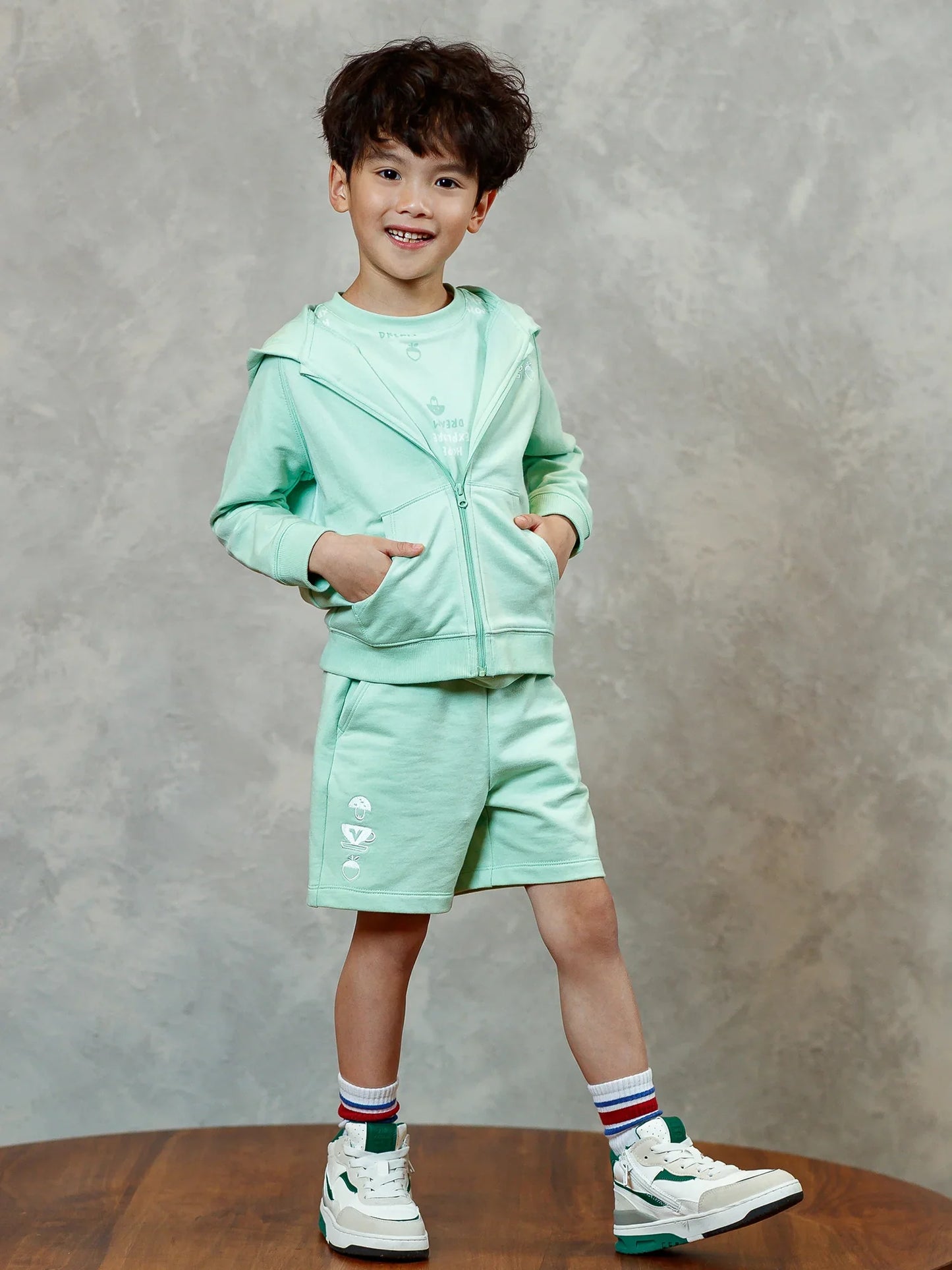 Boys Mint Green Embroidery Sweat Shorts