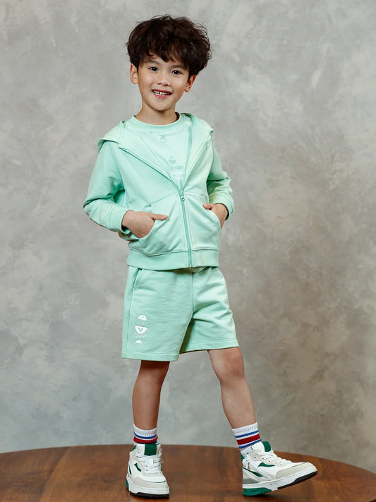 Boys Mint Green Embroidery Sweat Shorts