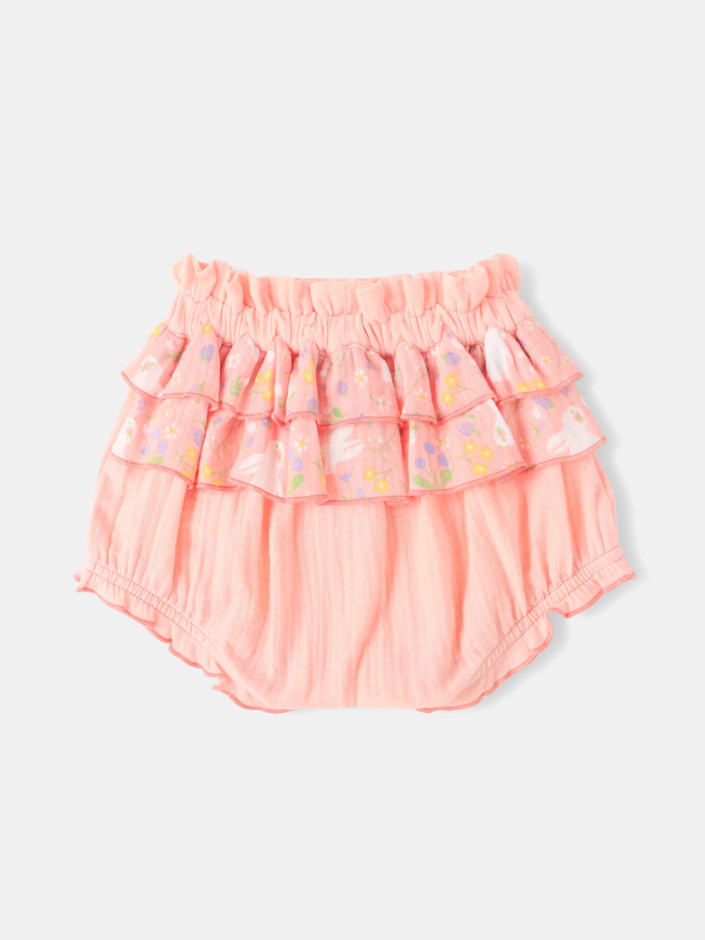 Baby Girls All-Over Bunny Print Two-Tone Frilly Shorts