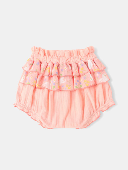 Baby Girls All-Over Bunny Print Two-Tone Frilly Shorts
