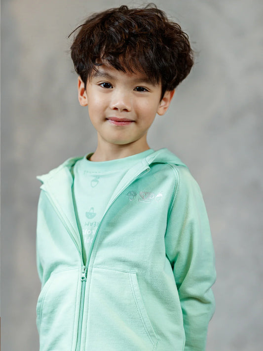 Boys Mint Green Embroidery Zip‑Up Hoodie Jacket