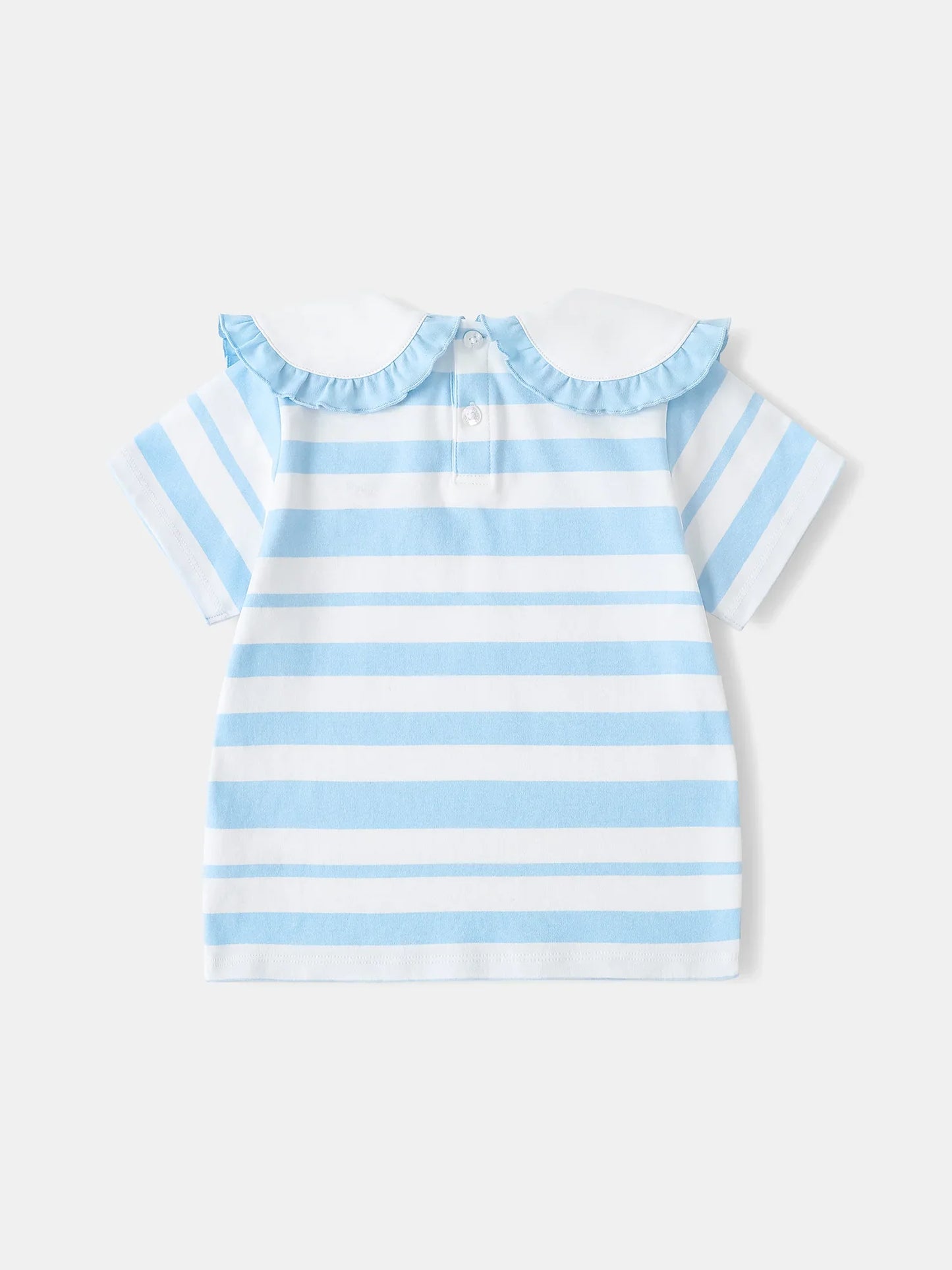 Girls Puritan Collar Short Sleeve Stripe Print Top