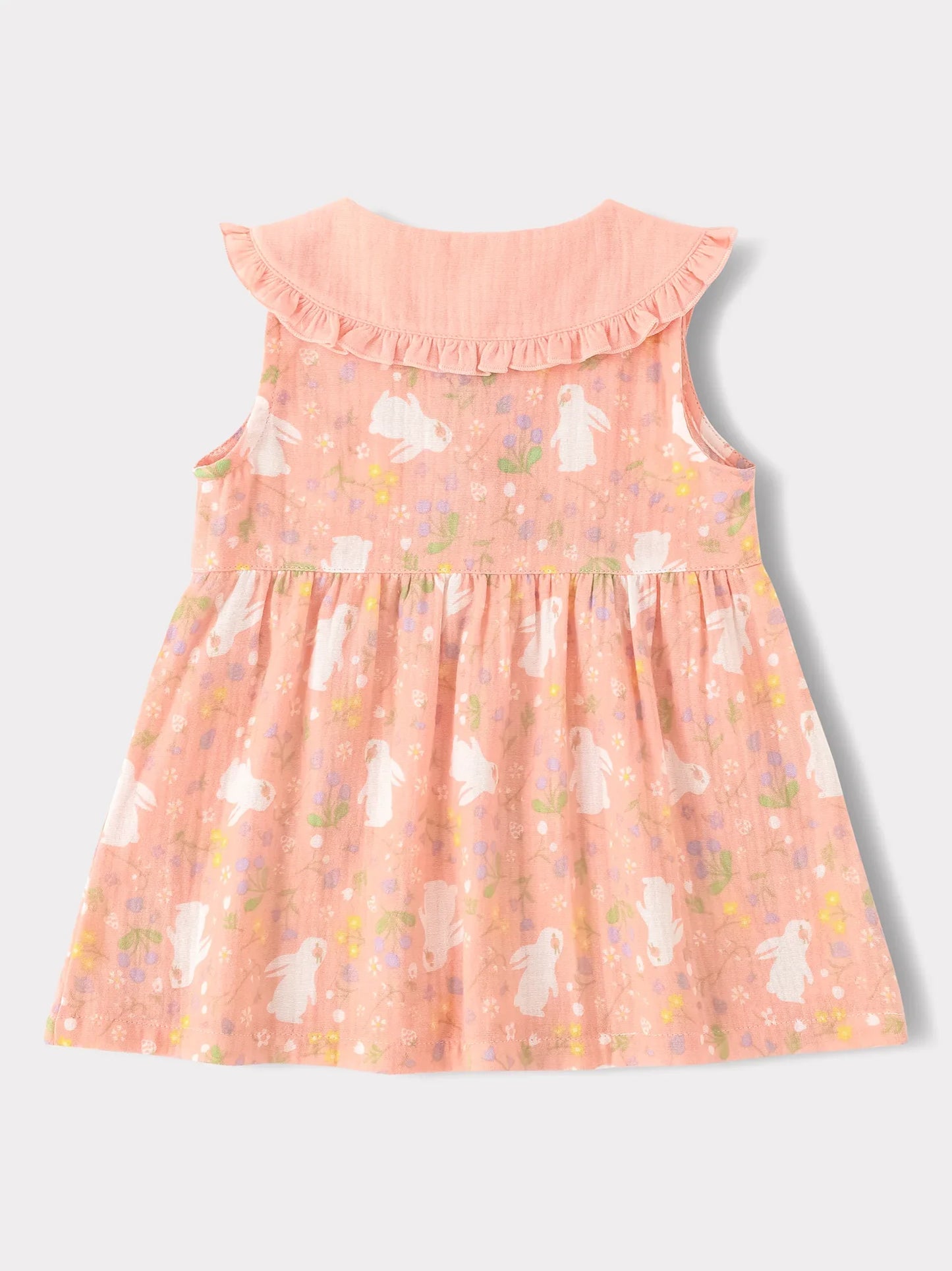 Baby Girls Babydoll Collar Sleeveless All-Over Bunny Print Dress & Knicker Set