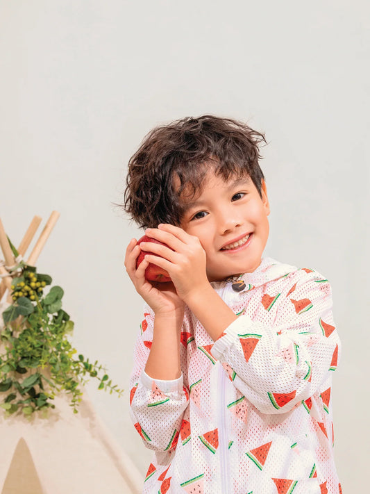 Boys All-Over Watermelon Print Mesh Hooded Zipped Jacket
