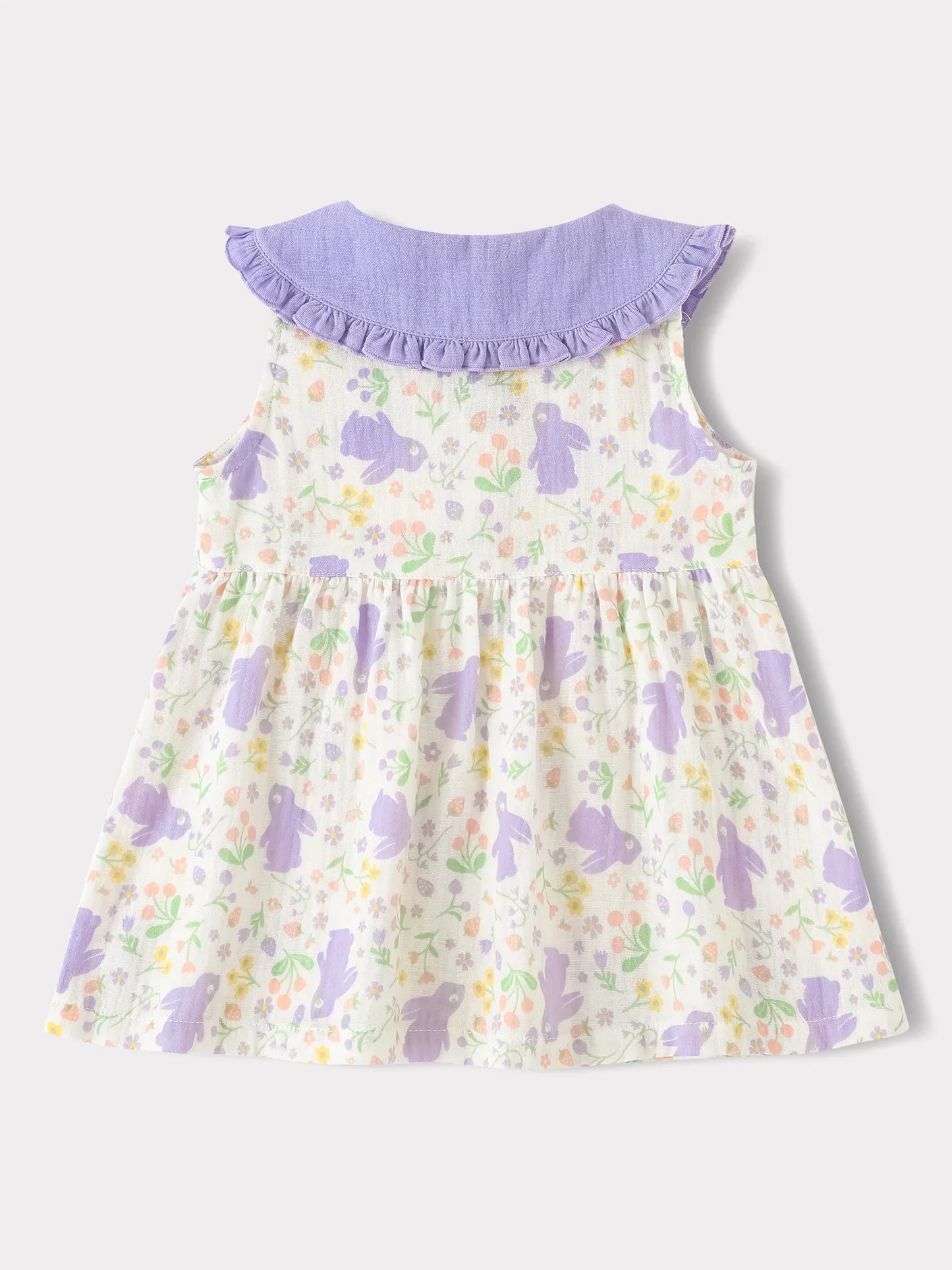 Baby Girls Babydoll Collar Sleeveless All-Over Bunny Print Dress & Knicker Set