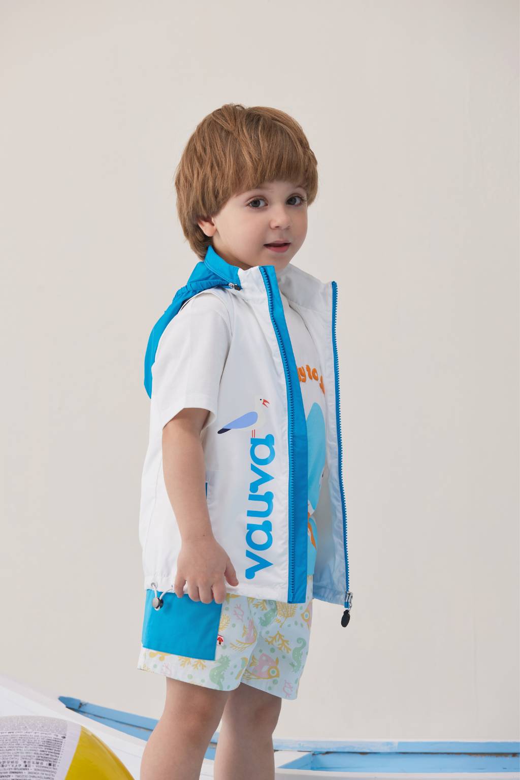 VAUVA Vauva SS24 - Toddler Vauva Print Vest with Hat UV Protection - Blue Vest