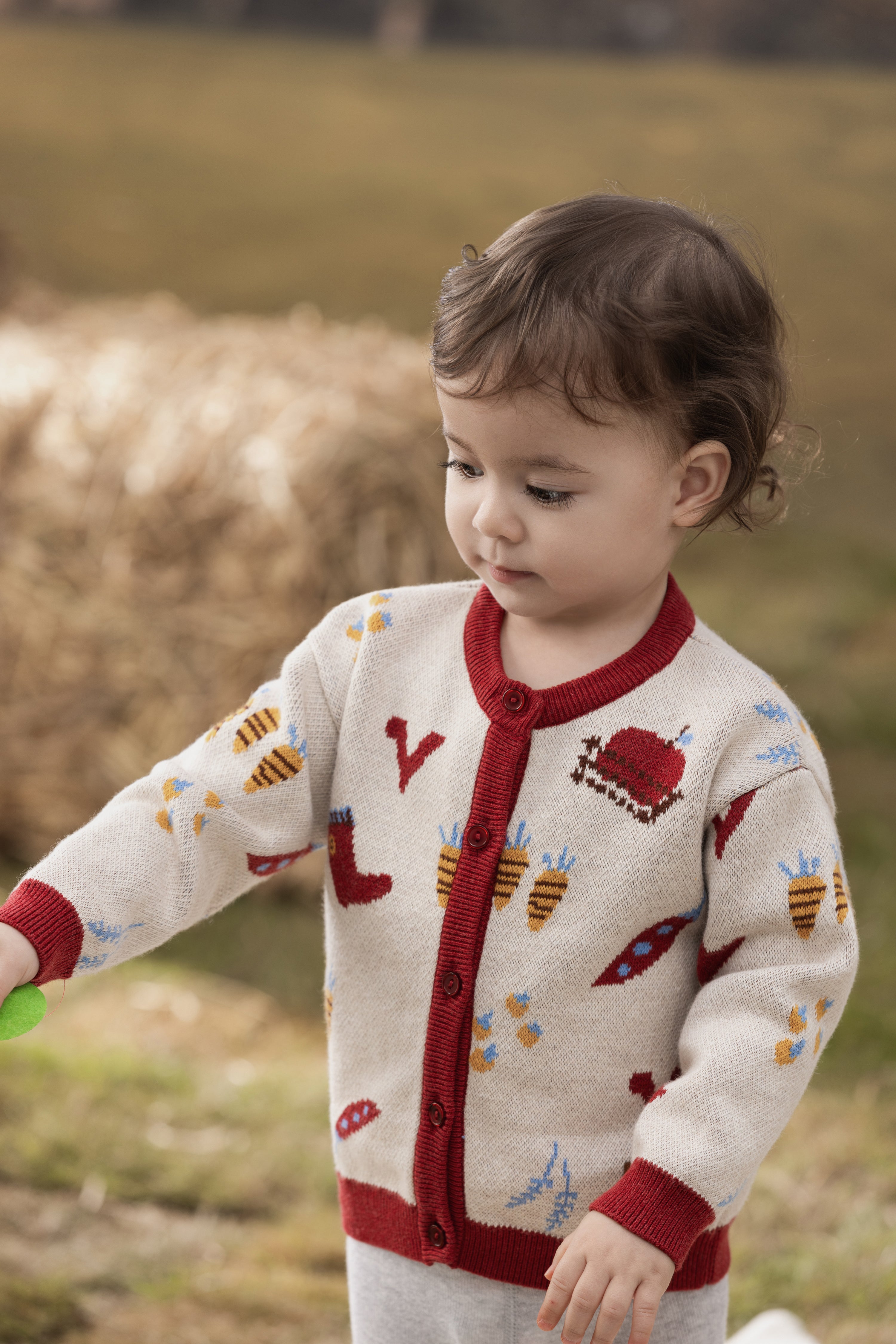 VAUVA Vauva FW23 - Baby Girls Farm Jacquard Cotton Cashmere Jacket (White) Coat &amp; Jacket