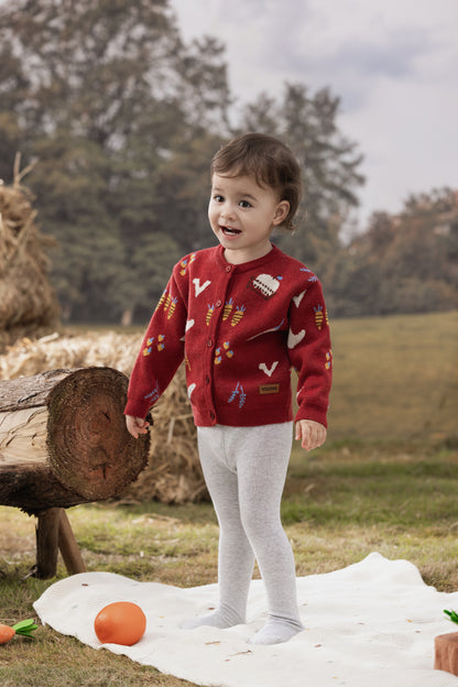 VAUVA Vauva FW23 - Baby Girls Farm Jacquard Cotton Cashmere Jacket (Red) Coat &amp; Jacket