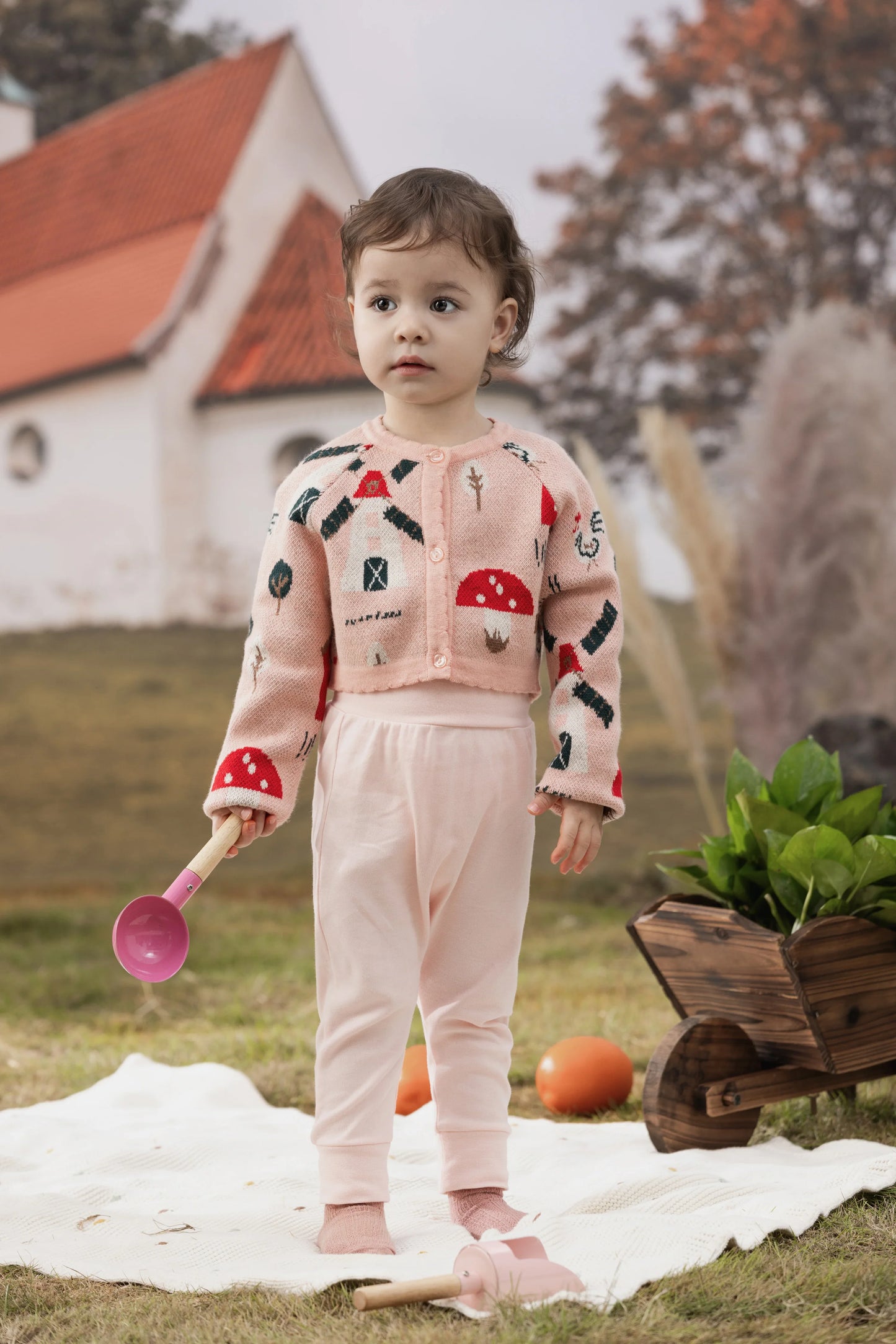 VAUVA Vauva FW23 - Baby Girls Pinwheel All Over Print Long Sleeve Knit Jacket (Pink) Coat & Jacket