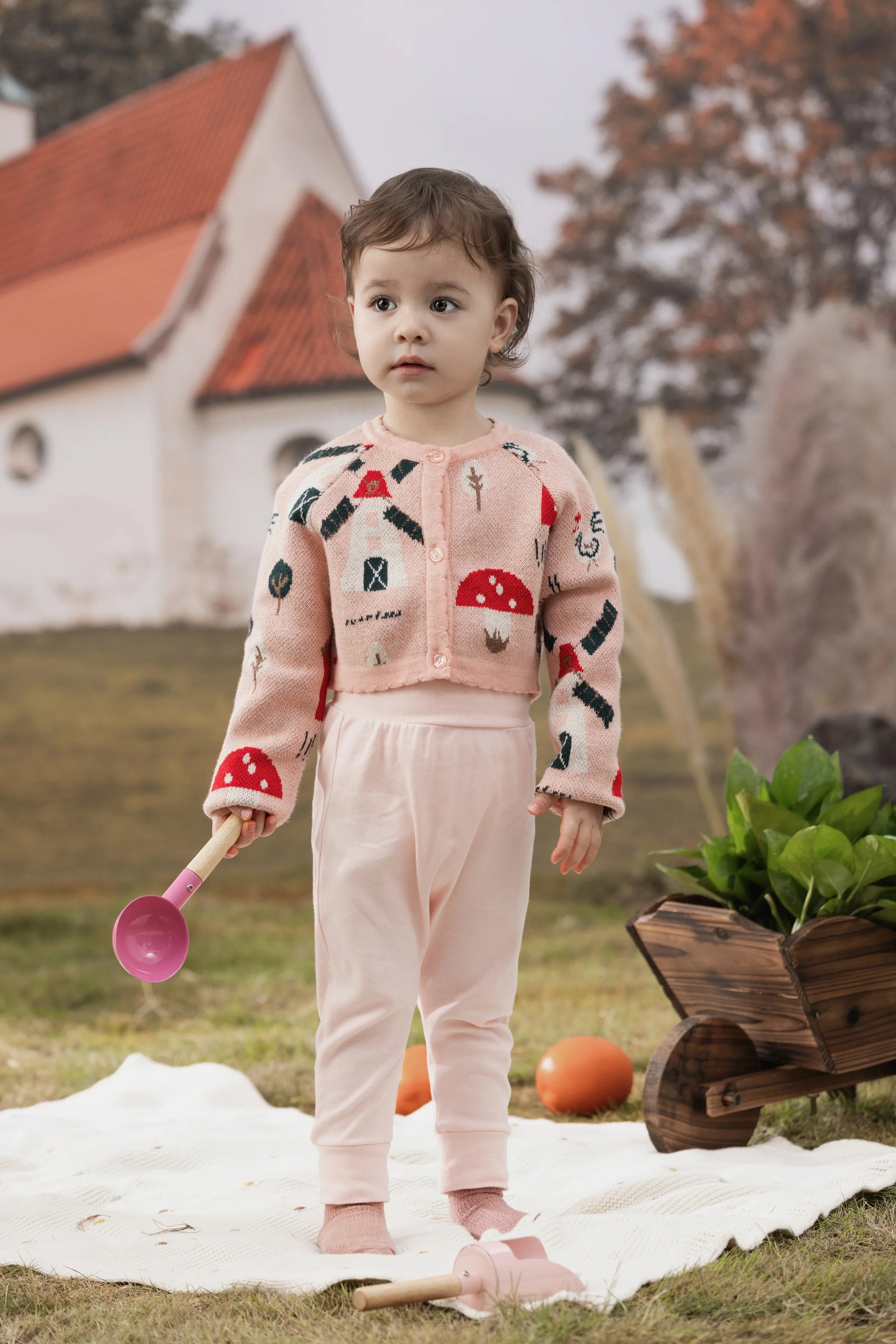 VAUVA Vauva FW23 - Baby Girls Pinwheel All Over Print Long Sleeve Knit Jacket (Pink) Coat & Jacket
