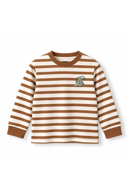 Boys Striped Dino Badge Long Sleeve T-Shirt