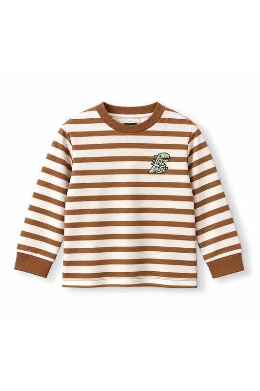 Boys Striped Dino Badge Long Sleeve T-Shirt